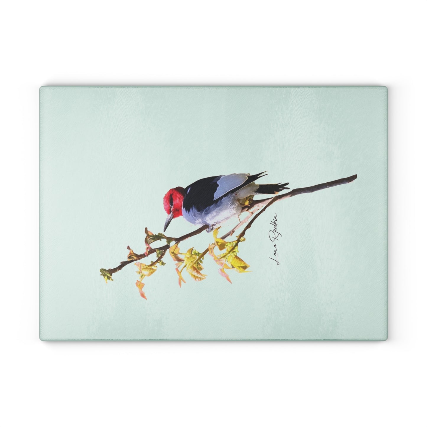 Redheaded Woodpecker: Glass Cutting Board