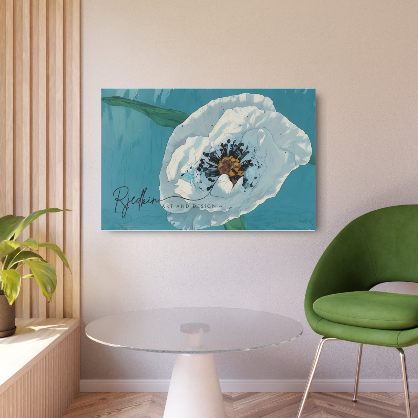 Floral White Poppy Metal Art Sign – Modern Botanical Wall Decor