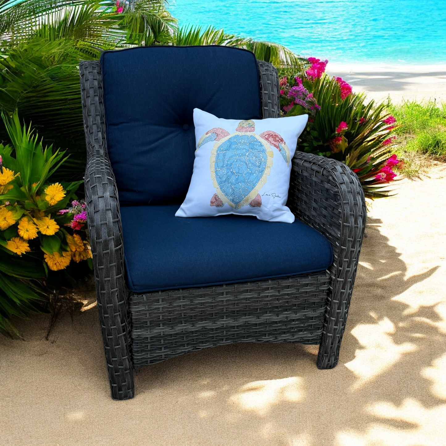 Turtle Outdoor Pillow - Coastal Decor, Nautical Throw Pillows, Beach House Cushion, Summer Garden Accent, Boho Living Room