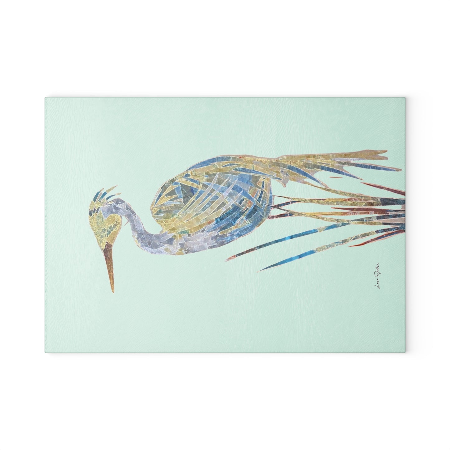 Heron Mixed Media Art: Glass Cutting Board