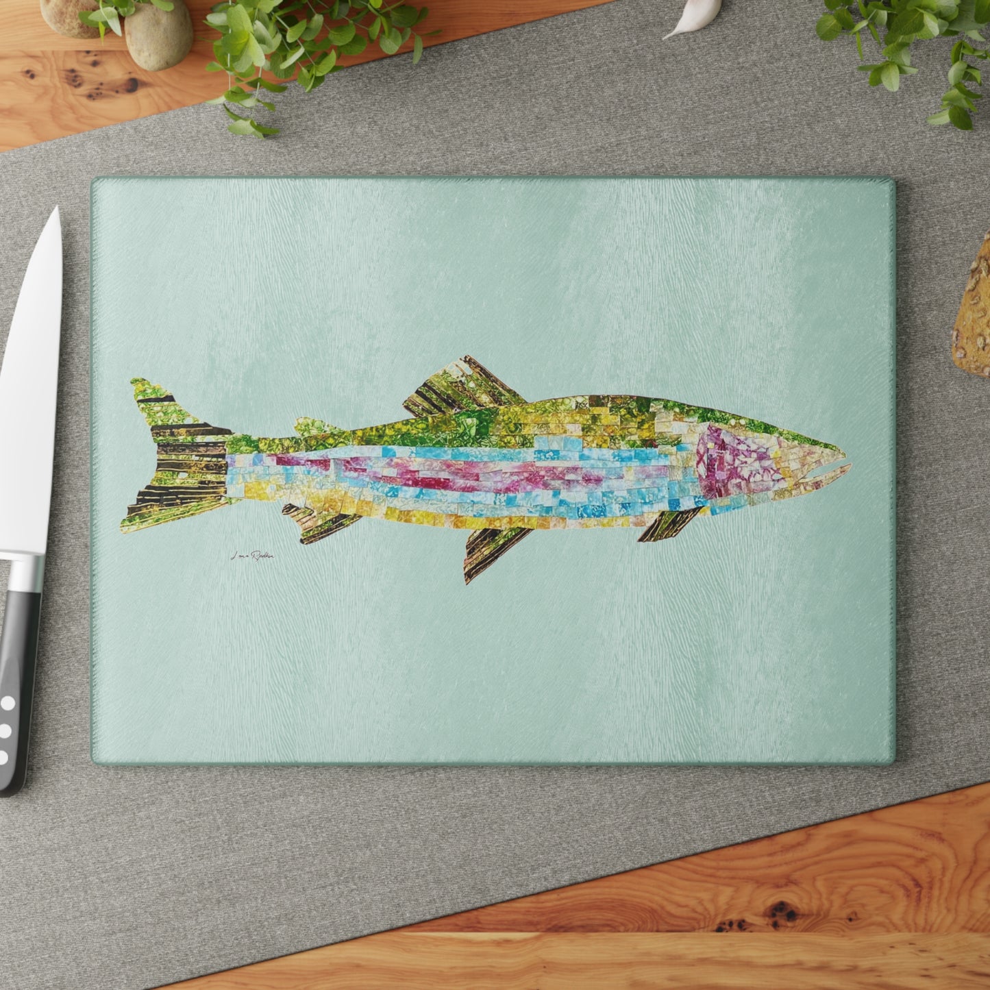 Striped Bass Mixed Media: Glass Cutting Board