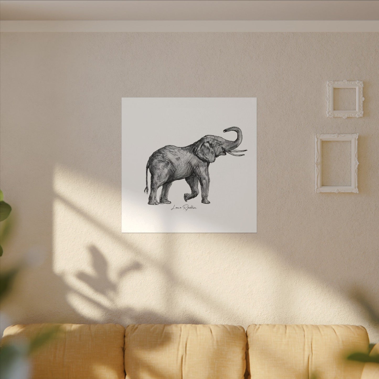 Elephant Sketch Canvas Print — Black & White Wildlife Wall Art