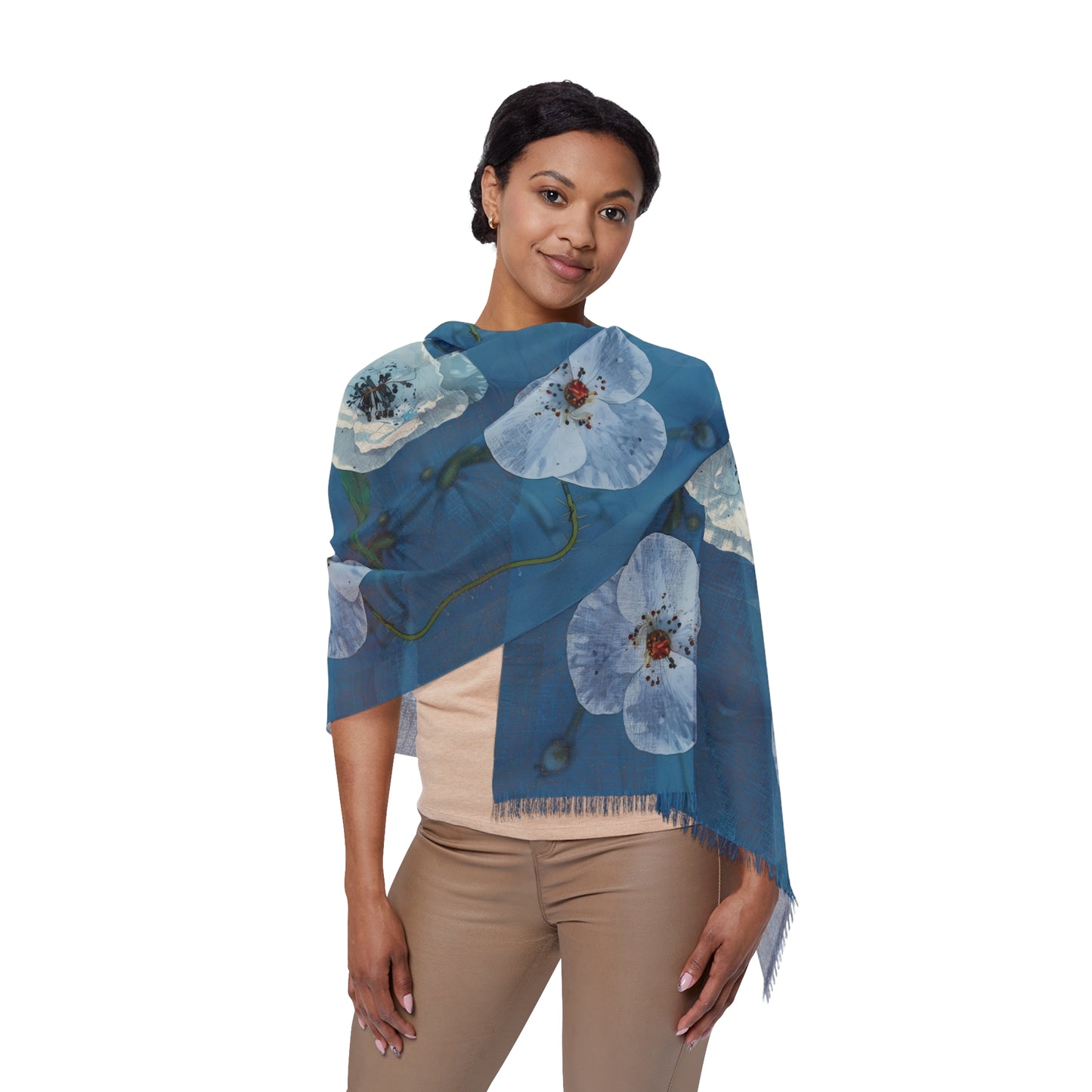 Poppy Floral Light Scarf - Elegant Accessory, Perfect for Spring Fashion, Gift for Women, Summer Wrap, Stylish Layering