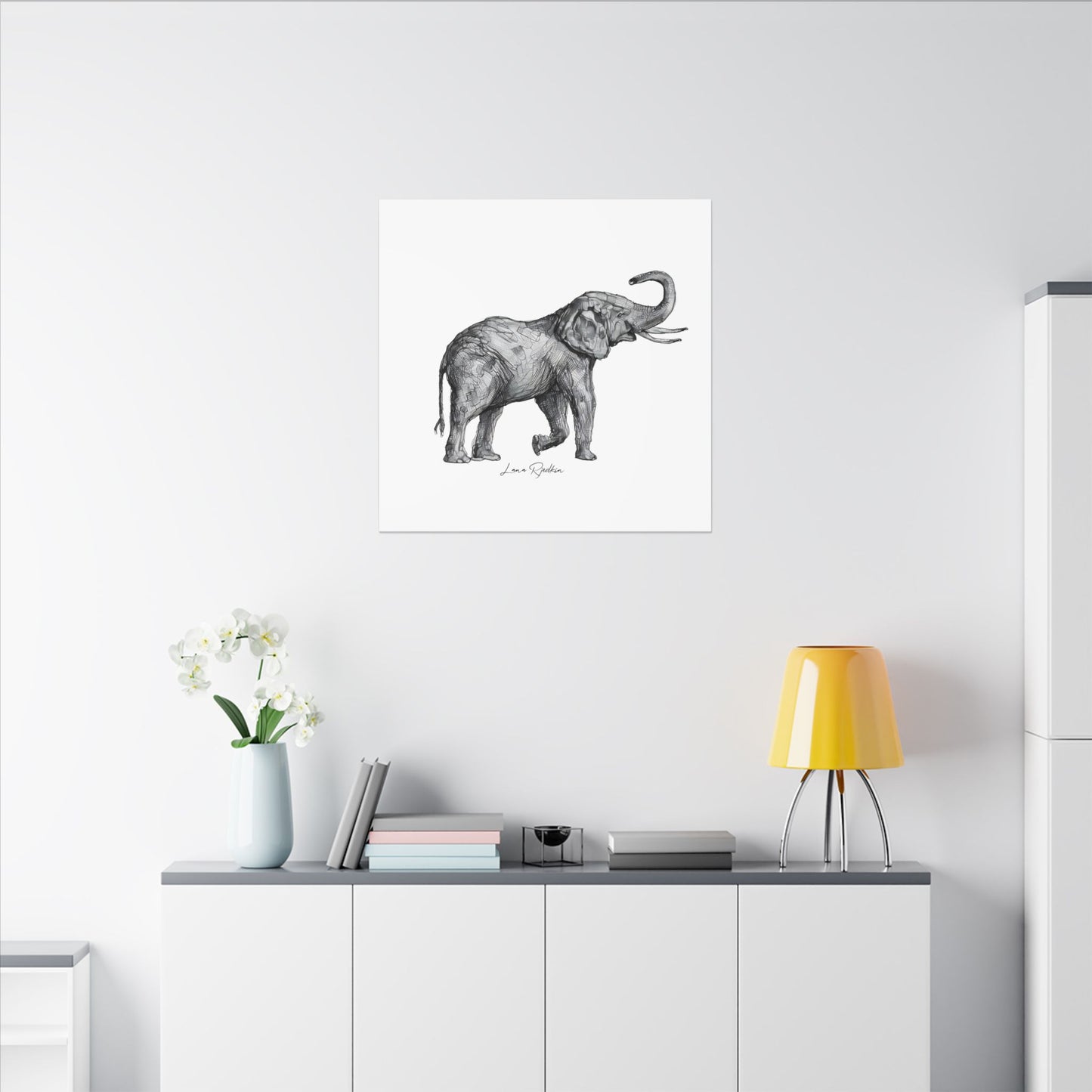 Elephant Sketch Canvas Print — Black & White Wildlife Wall Art