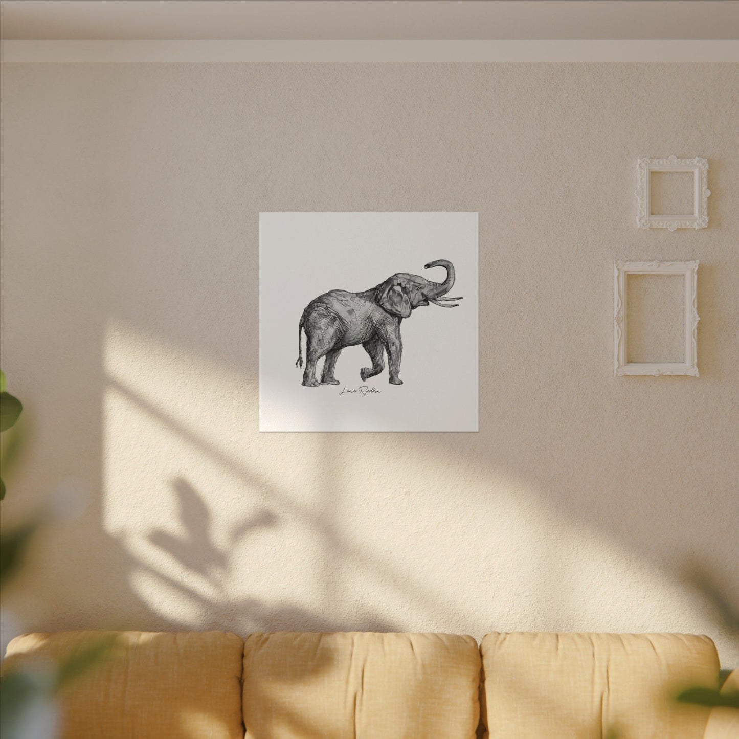 Elephant Sketch Canvas Print — Black & White Wildlife Wall Art