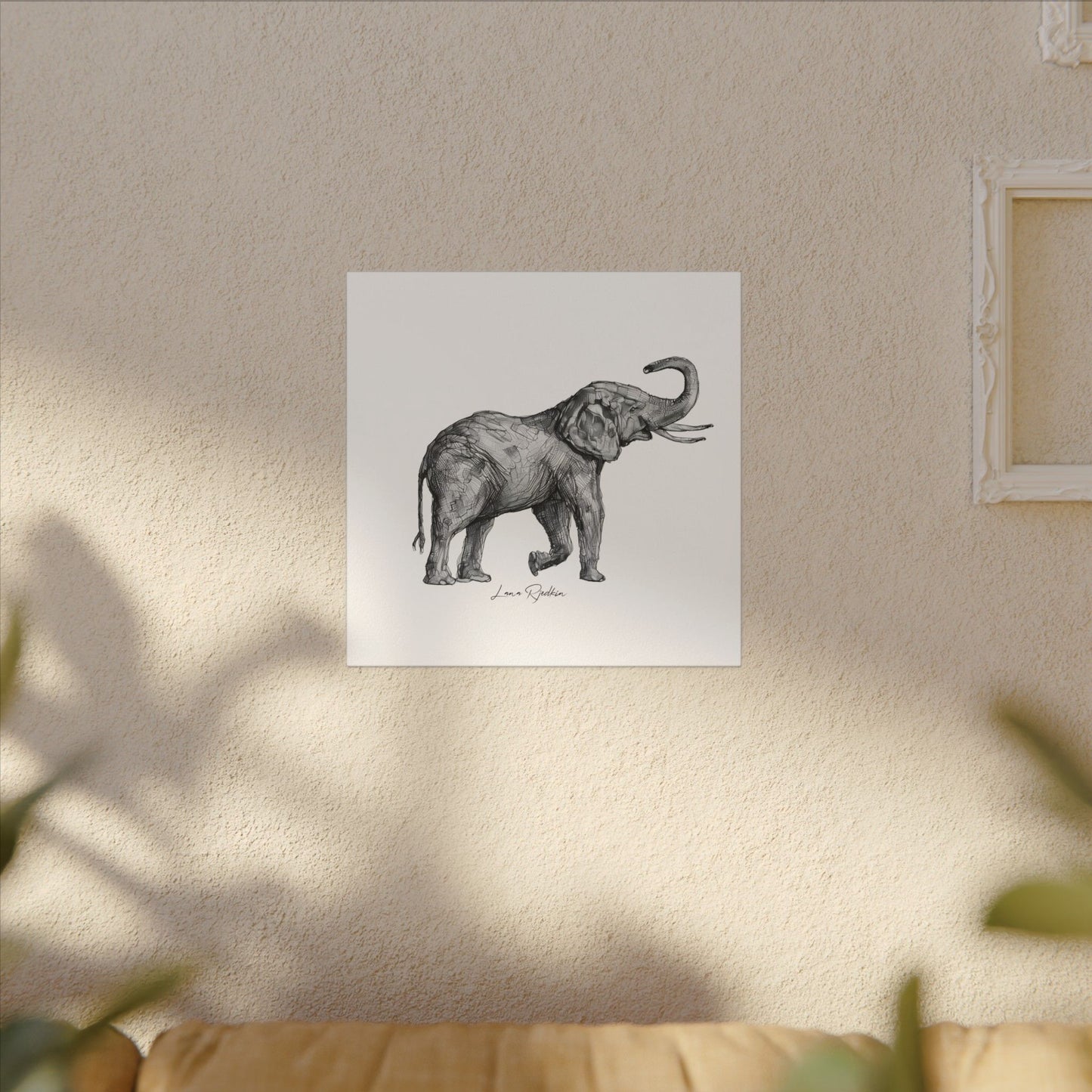 Elephant Sketch Canvas Print — Black & White Wildlife Wall Art