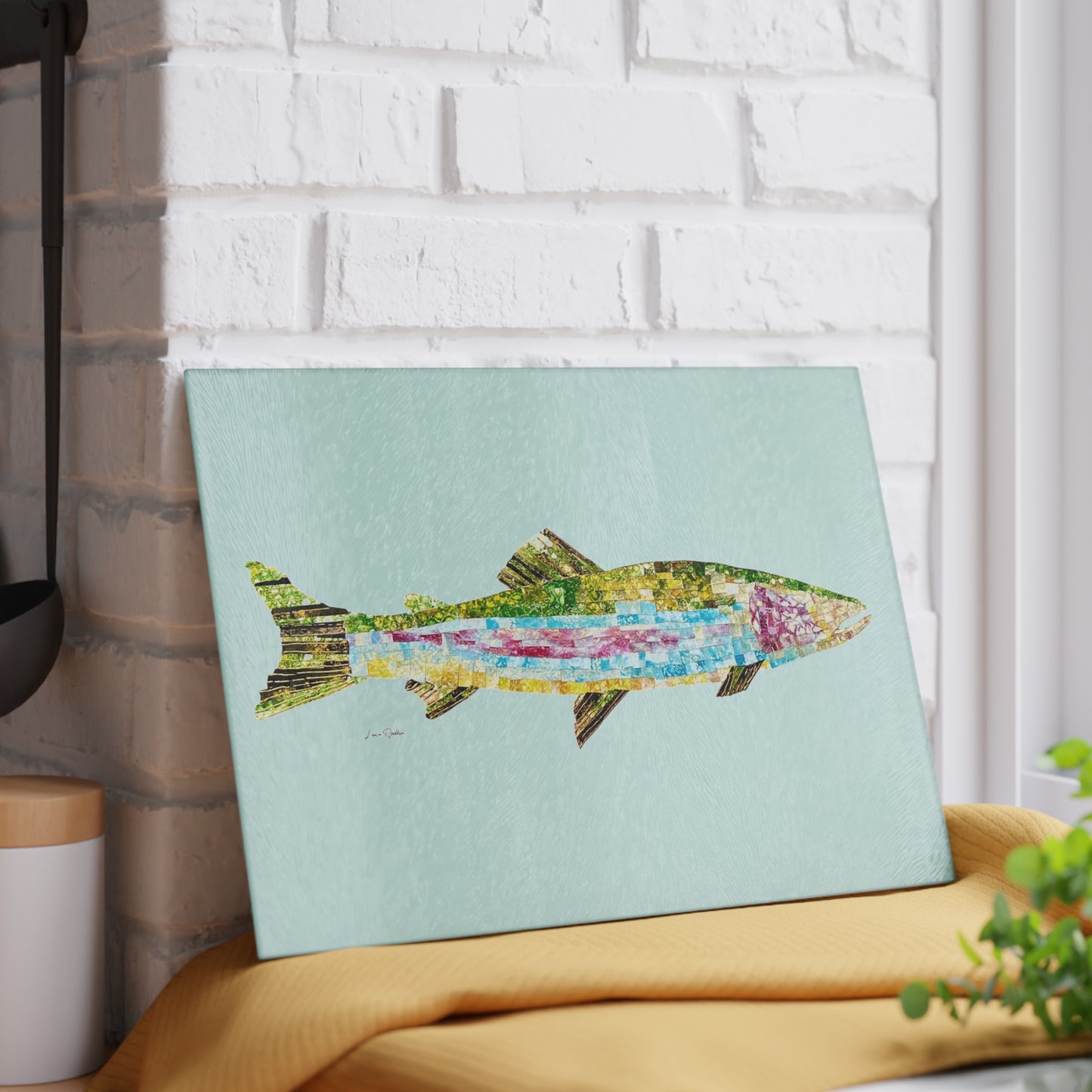 Striped Bass Mixed Media: Glass Cutting Board