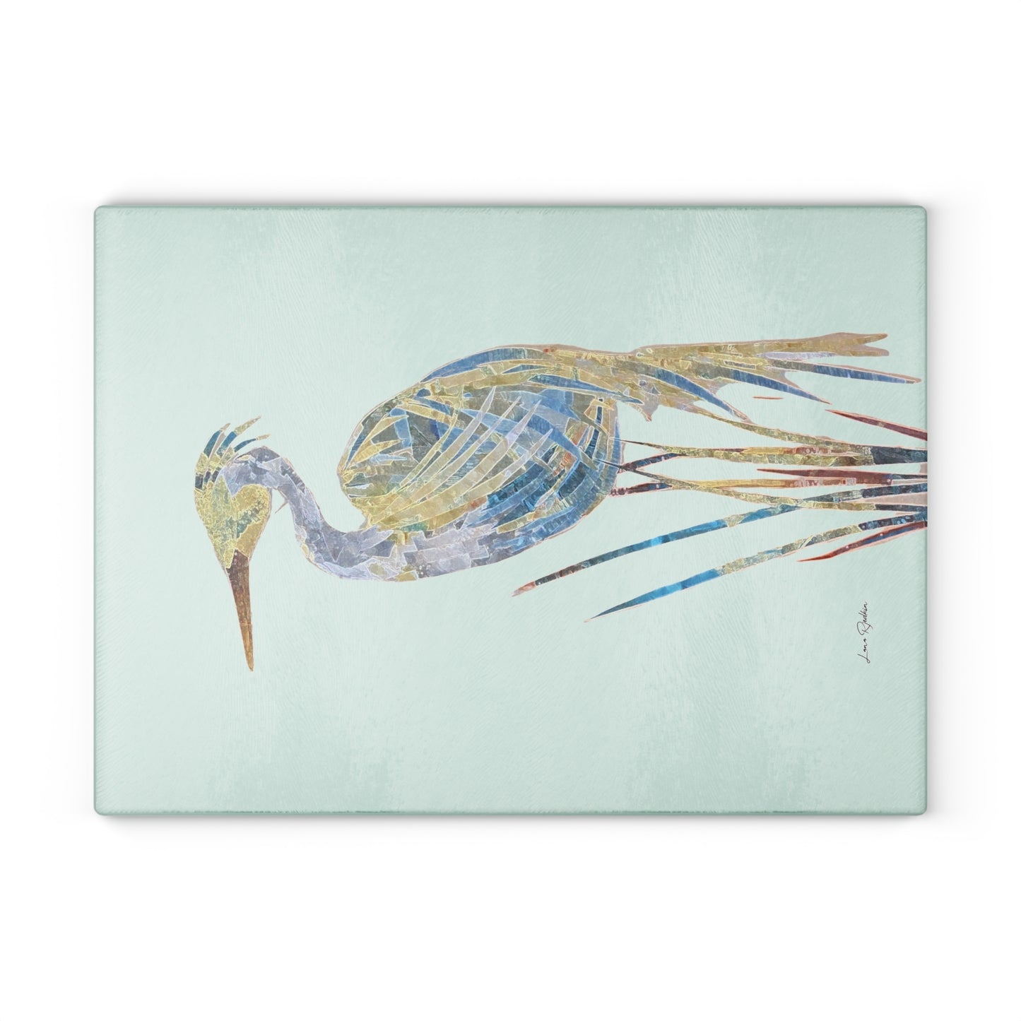 Heron Mixed Media Art:  Glass Cutting Board