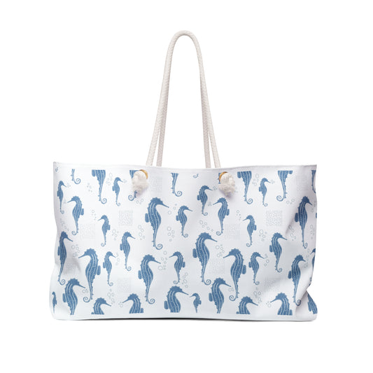 Ocean-Inspired Weekender Bag, Nautical Travel Tote, Beach Getaway Bag, Seahorse Print Luggage, Weekend Adventure Essentials