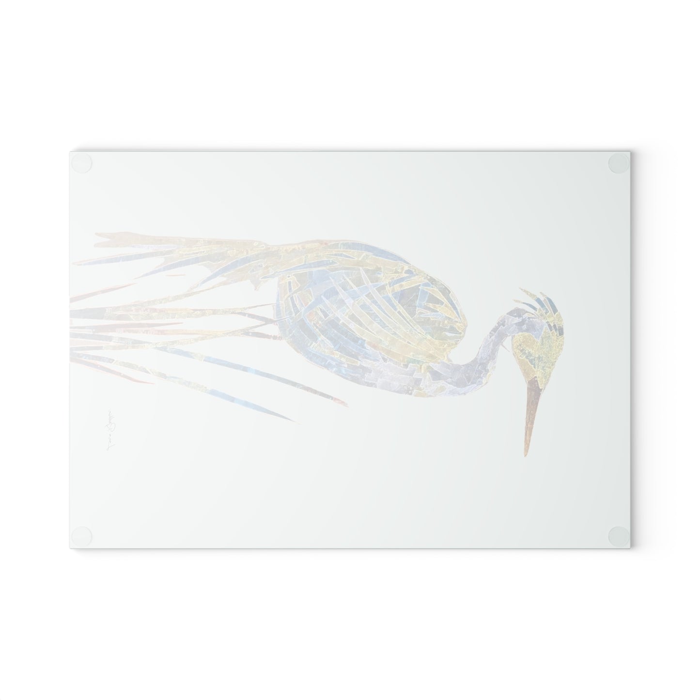 Heron Mixed Media Art:  Glass Cutting Board