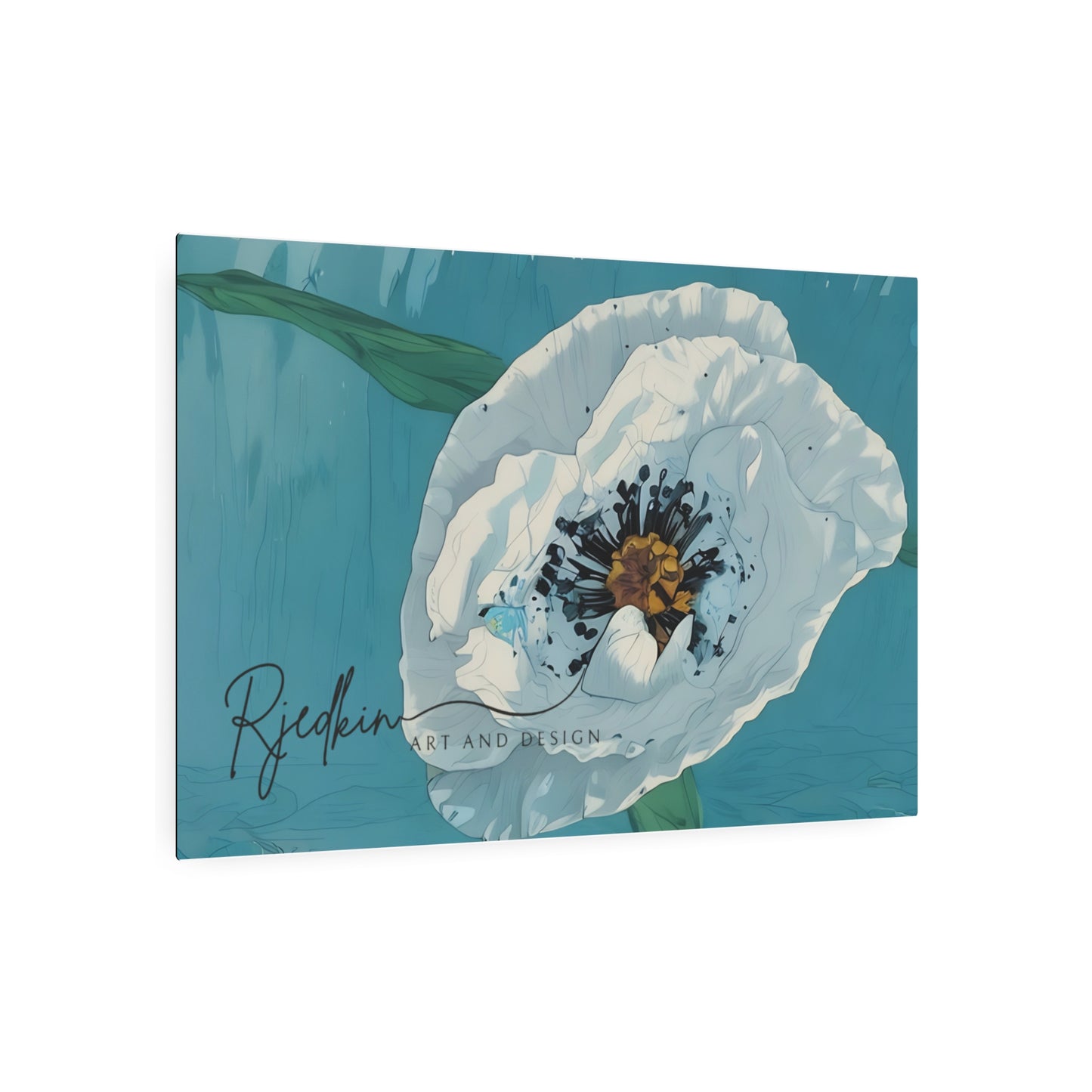 Floral White Poppy Metal Art Sign – Modern Botanical Wall Decor