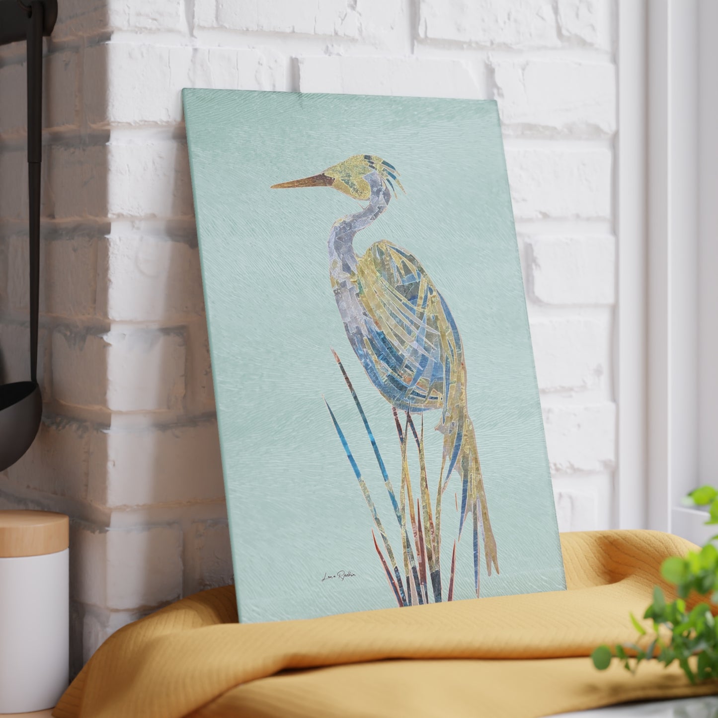 Heron Mixed Media Art:  Glass Cutting Board