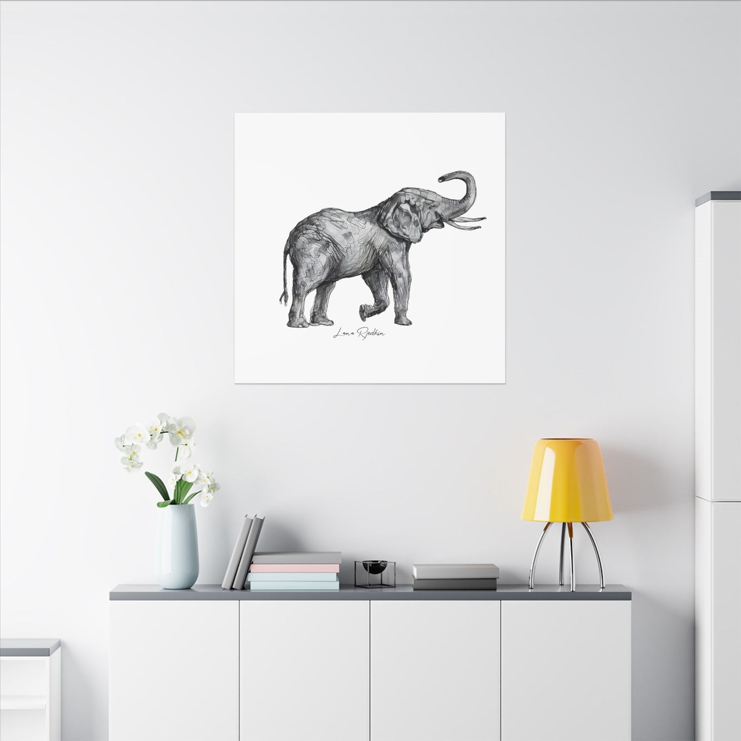 Elephant Sketch Canvas Print — Black & White Wildlife Wall Art
