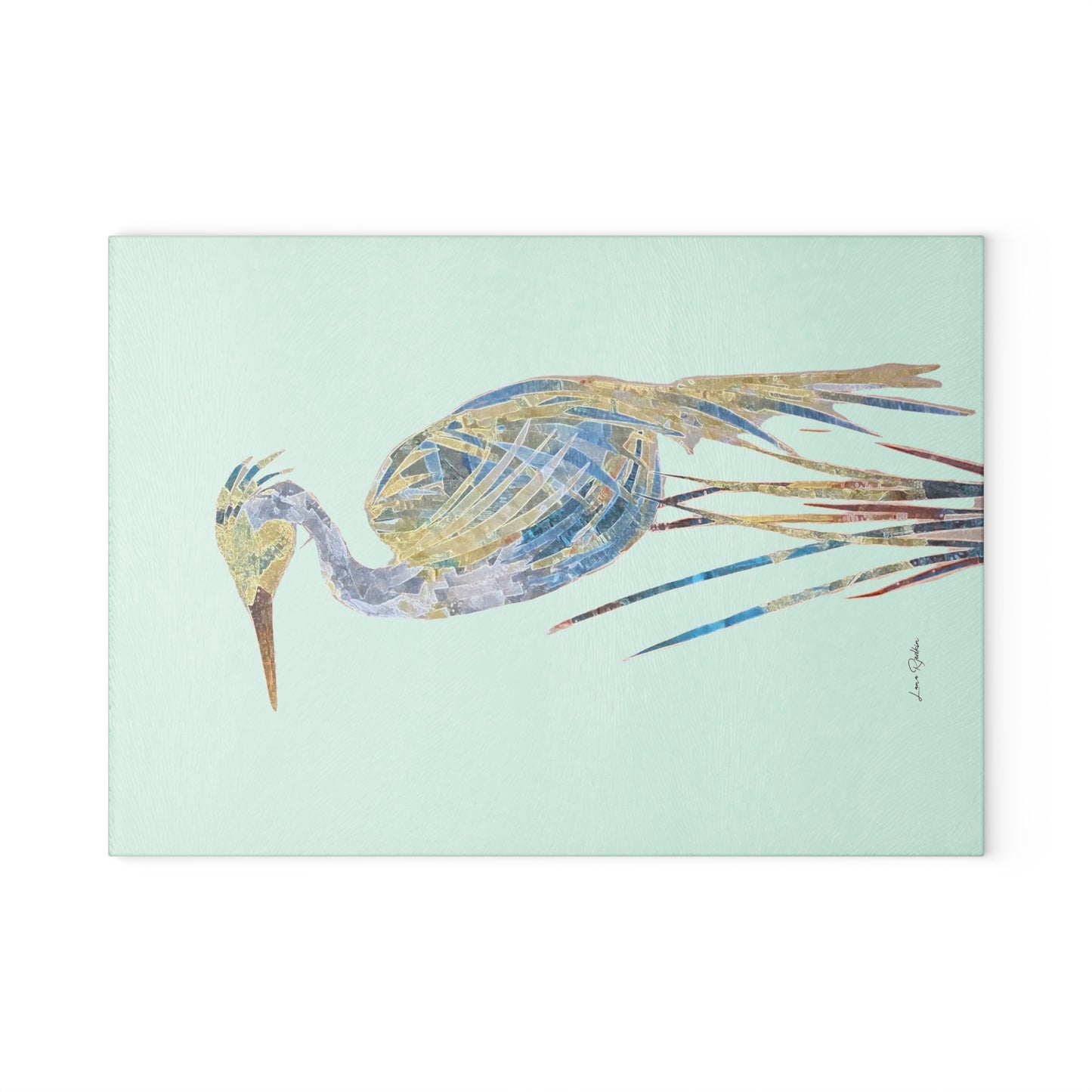 Heron Mixed Media Art:  Glass Cutting Board