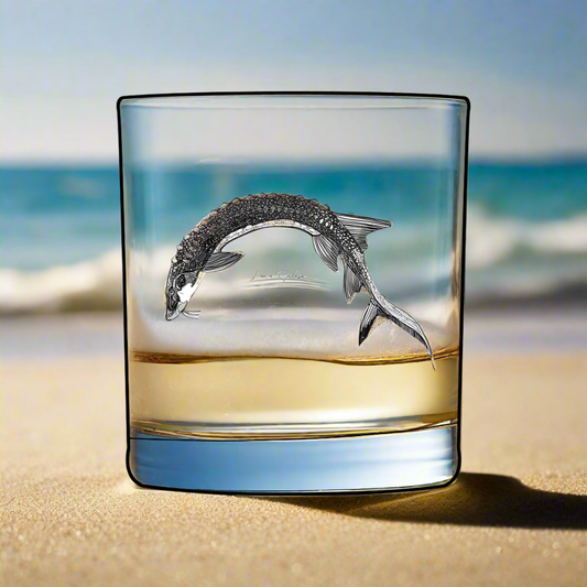 Engraved Whiskey Glass - Sturgeon Design for Home Bar, Gift for Him, Father's Day, Personalized Drinkware, Unique Decor