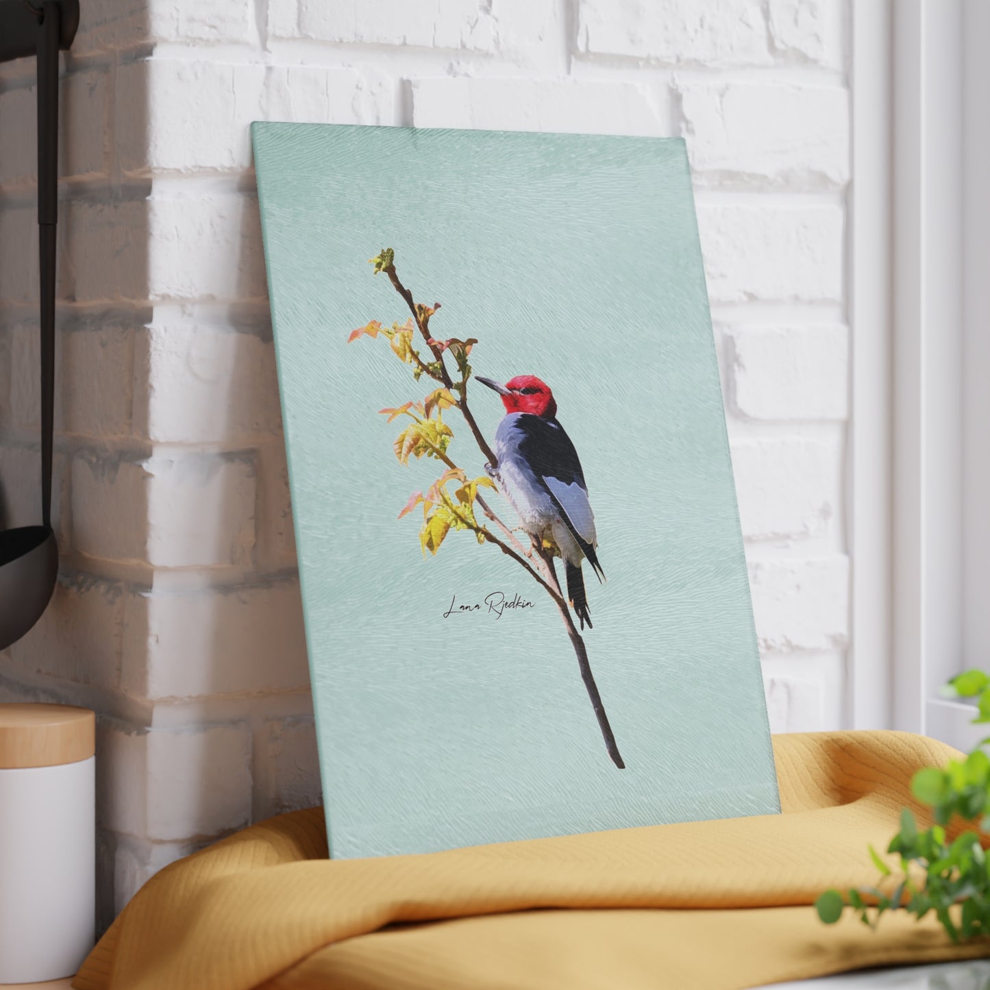 Redheaded Woodpecker:  Glass Cutting Board