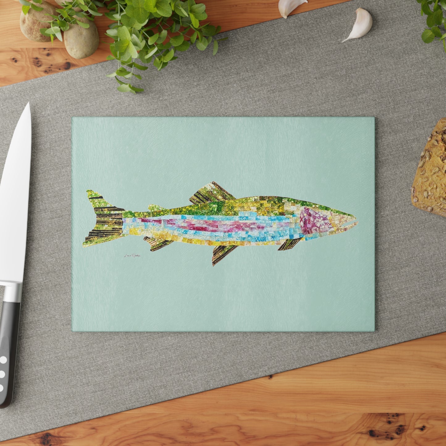 Striped Bass Mixed Media: Glass Cutting Board