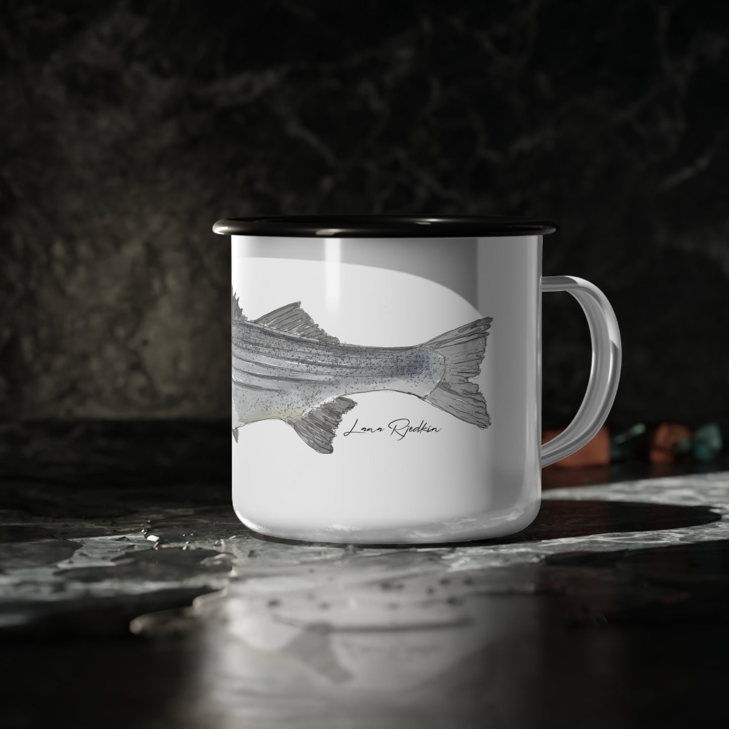 Striped Bass Enamel Camp Cup