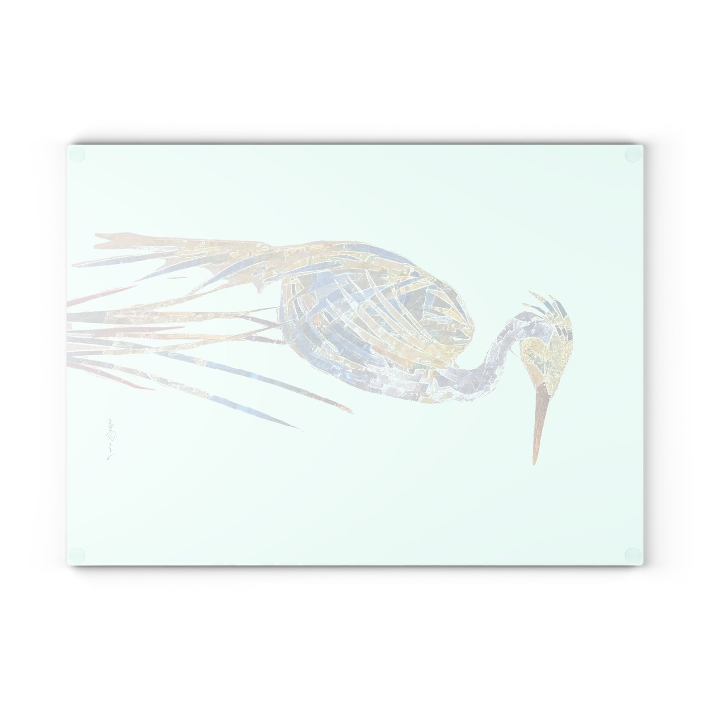 Heron Mixed Media Art:  Glass Cutting Board