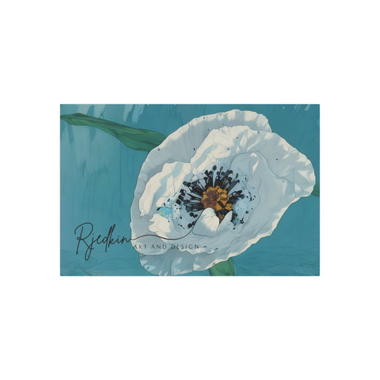 Floral White Poppy Metal Art Sign – Modern Botanical Wall Decor