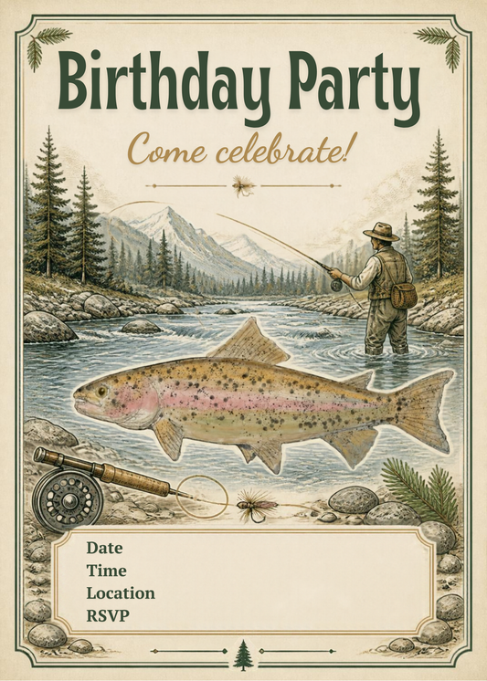 Fly Fishing  Birthday Invitation
